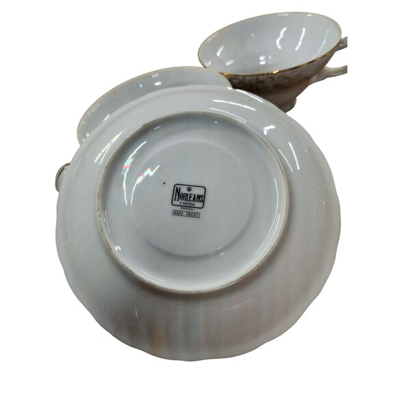 Vintage Porcelain  Norleans Rose Crest Teacup Set Of 4 Floral Pattern Gold Trim - Picture 5 of 8